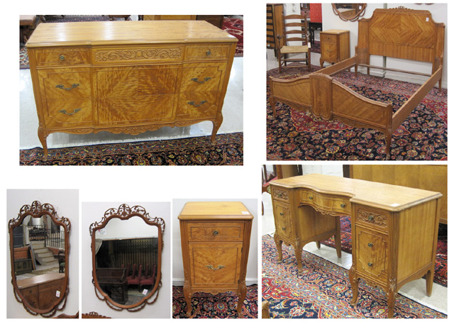 Appraisal: SIX-PIECE CARVED TIGER MAPLE BEDROOM SET Louis XV Revival American