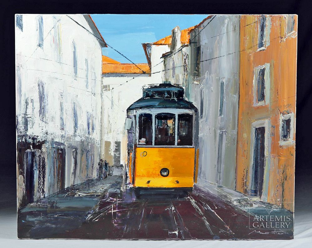 Appraisal: Signed French Painting Le Tram de Lisbonne G Mortier Gerard