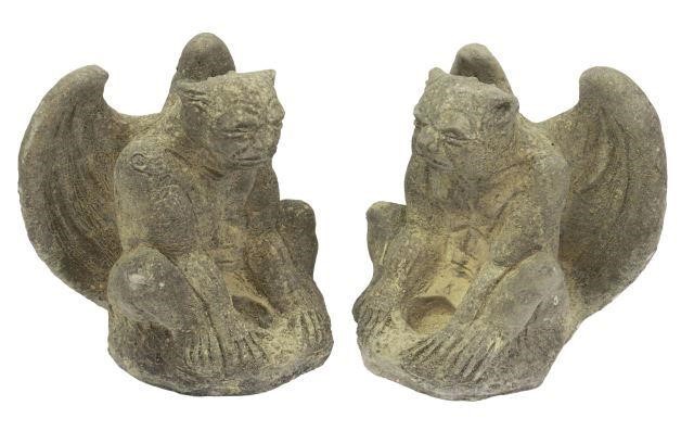 Appraisal: lot of Cast stone garden sculptures th c winged gargoyles