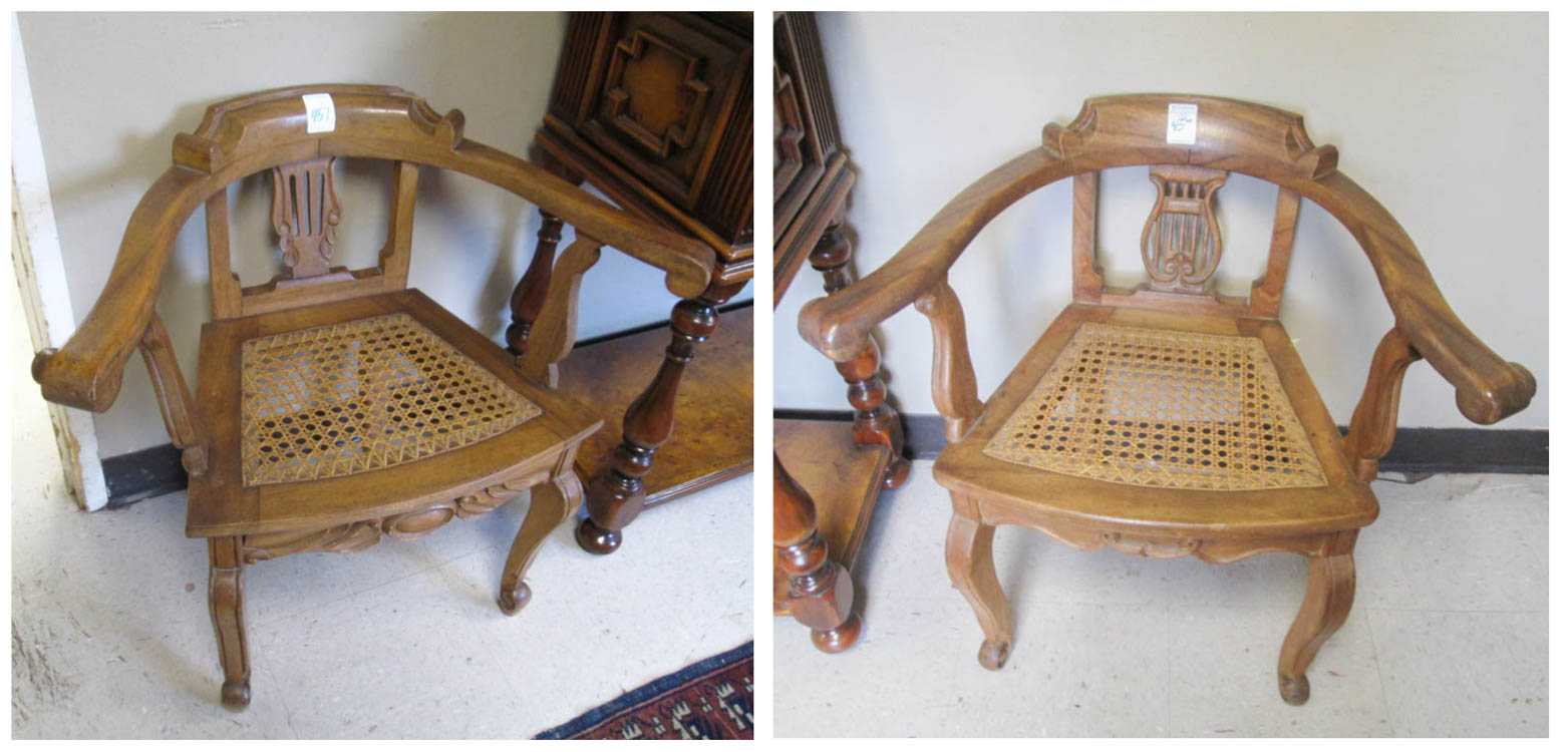 Appraisal: TWO SIMILAR MUSIC ROOM ARMCHAIRS each with horseshoe arms over