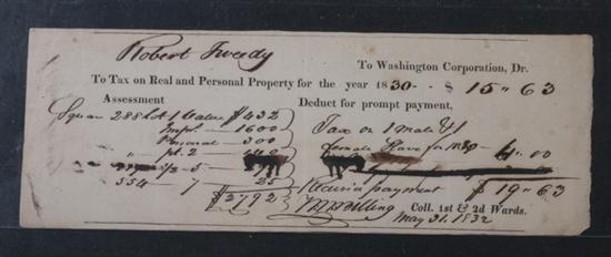 Appraisal: SLAVERY Two items First printed and manuscript tax document Washington