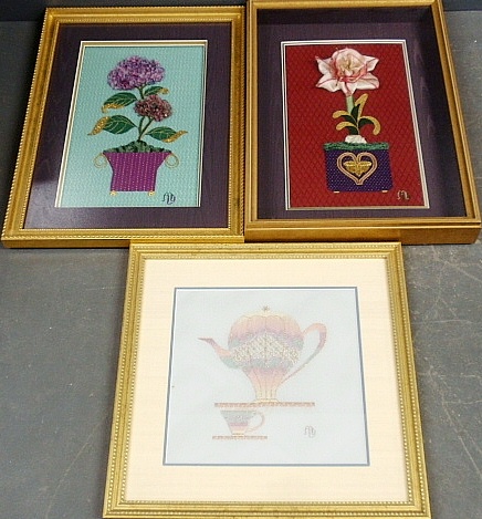 Appraisal: - Three framed needleworks by Mae Hightower Vandamm including one