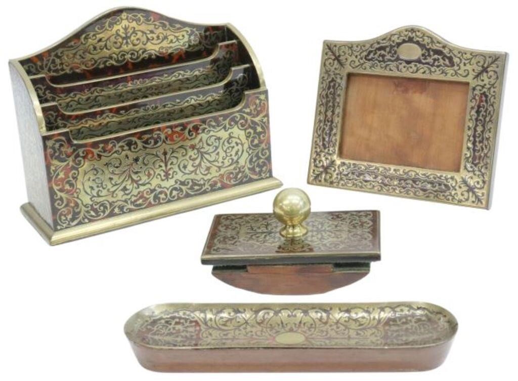 Appraisal: lot of French Boulle work desk set th c including