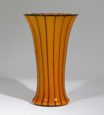 Appraisal: A Loetz glass vase flaring cylindrical orange glass with amethyst