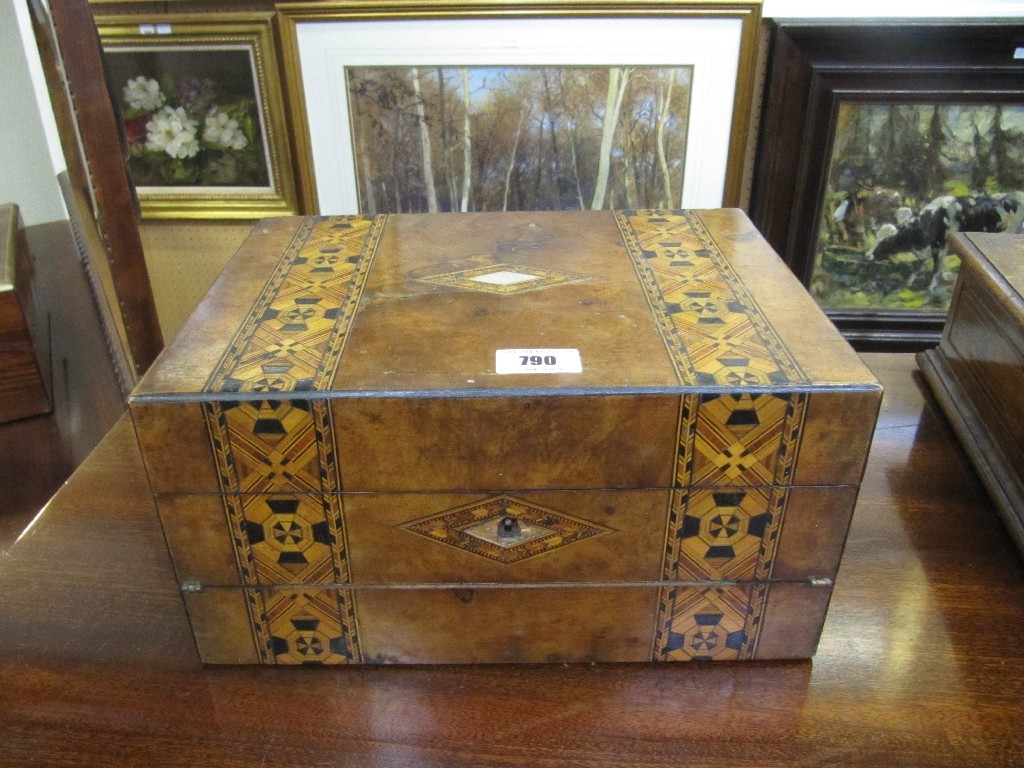 Appraisal: Victorian walnut marquetry inlaid sewing box