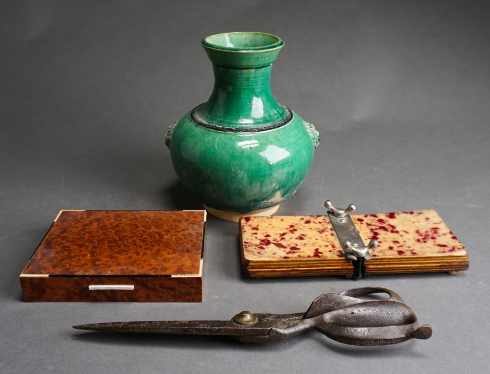 Appraisal: Dried Flower Press Burlwood Humidor Dressmaking Shears and a Sancai