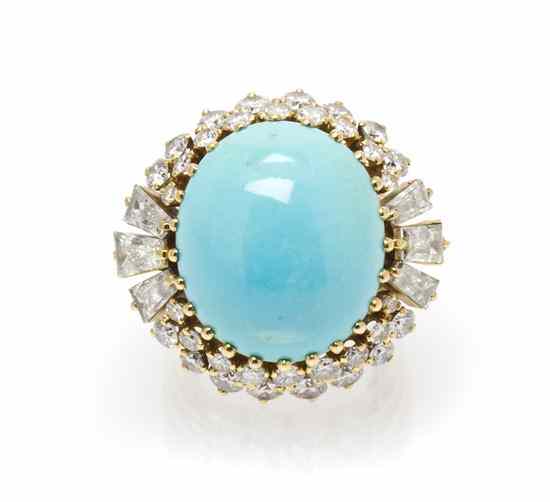 Appraisal: An Karat Yellow Gold Turquoise and Diamond Ring Marchak containing