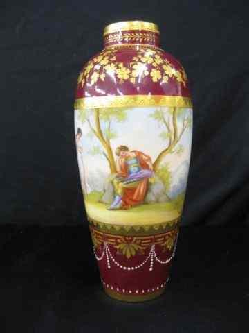 Appraisal: Royal Vienna Beehive Porcelain Vase superb handpainted courting scenes in