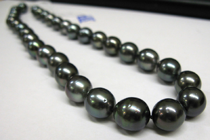 Appraisal: BLACK PEARL NECKLACE The - inch princess length necklace is