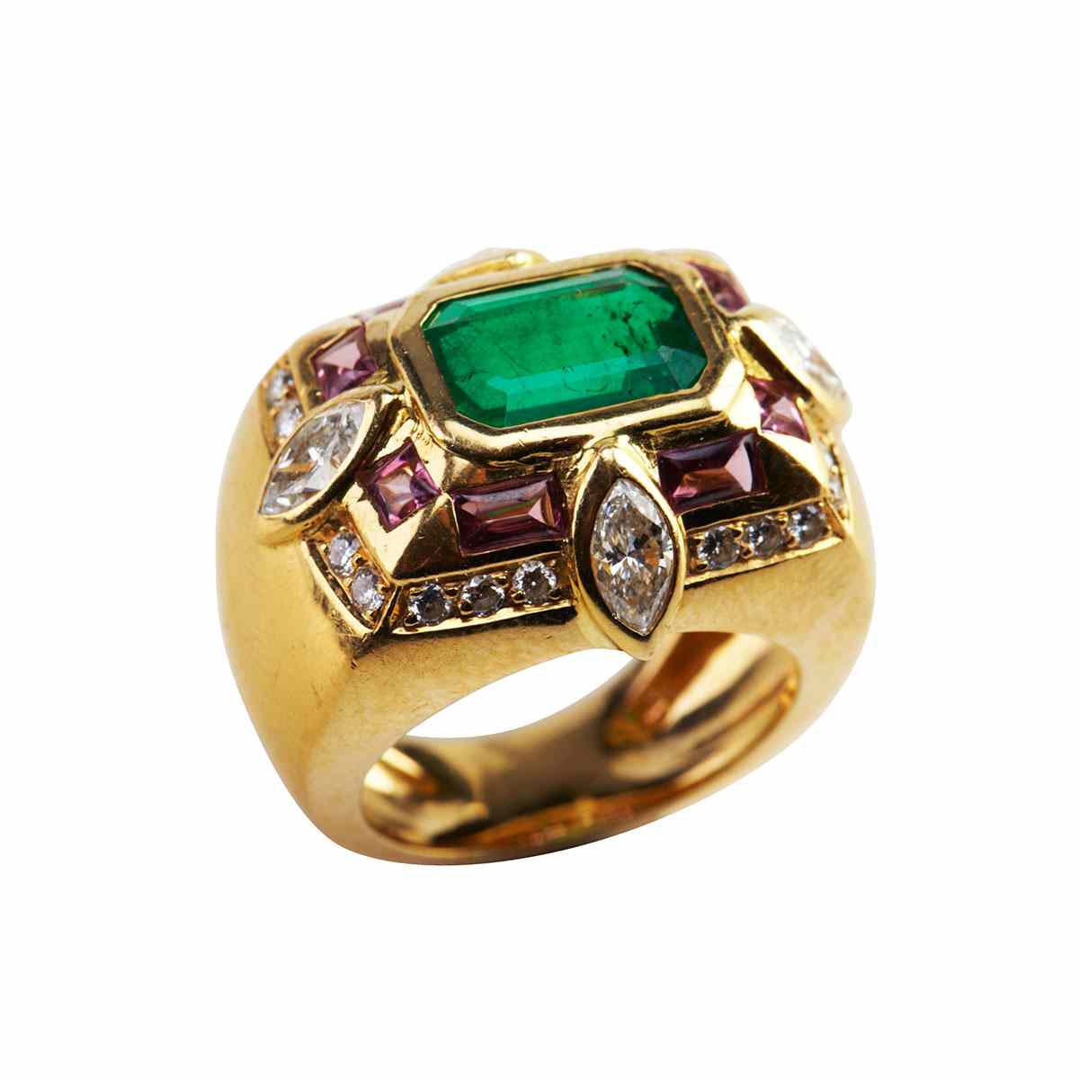 Appraisal: French k Yellow Gold Ring bezel set with an emerald