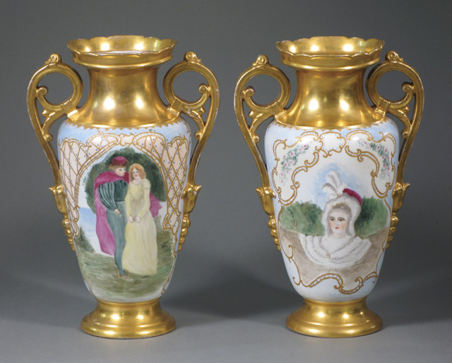 Appraisal: PAIR OF OLD PARIS PORCELAIN PORTRAIT VASES hand painted with