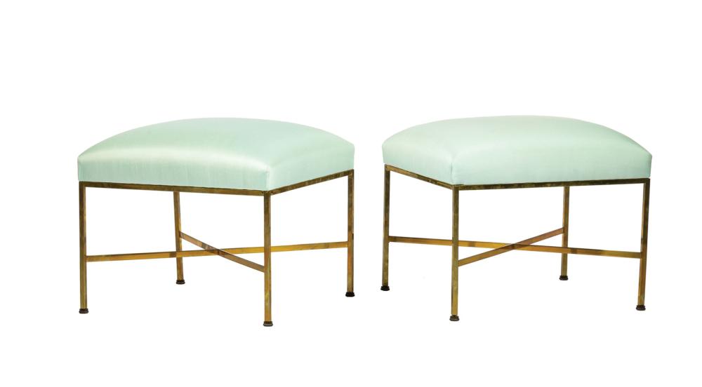 Appraisal: Pair of Paul McCobb Brass Ottomans mid- th c X-stretcher