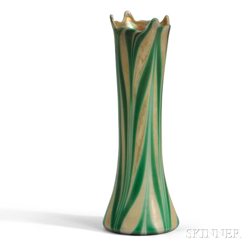 Appraisal: Kew Blas Green and Gold Pulled-feather Vase Art glass Union