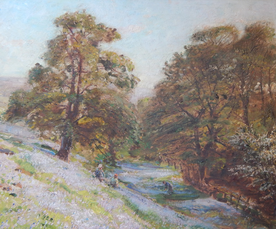 Appraisal: Herbert F Royle - Country landscape with figures oil on