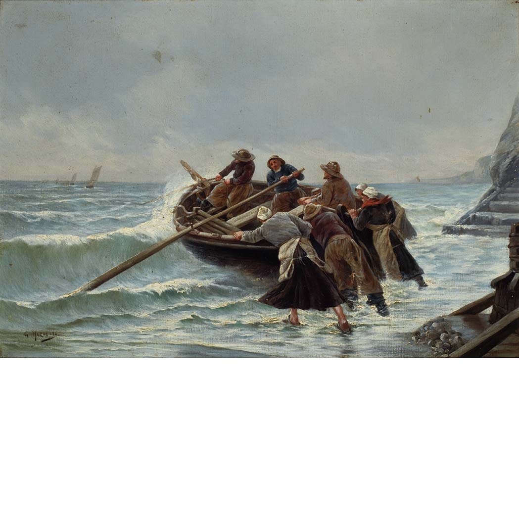 Appraisal: Georges Jean Marie Haquette French - Pushing Out to Sea