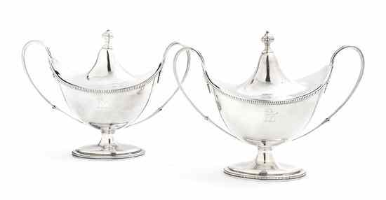 Appraisal: A Pair of George III Silver Covered Sauce Tureens Hester