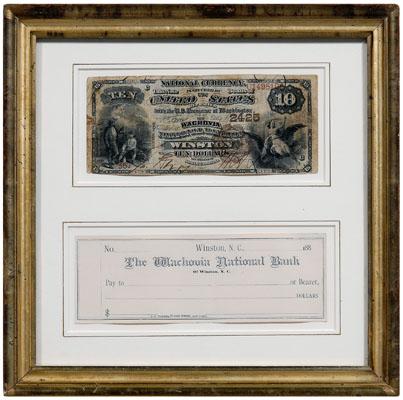 Appraisal: th century Wachovia banknote check National Bank note serial number