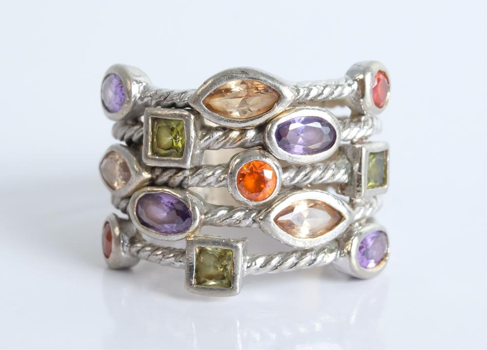 Appraisal: MODERNIST STERLING SILVER GEMSTONE RINGModernist sterling silver and assorted gemstone