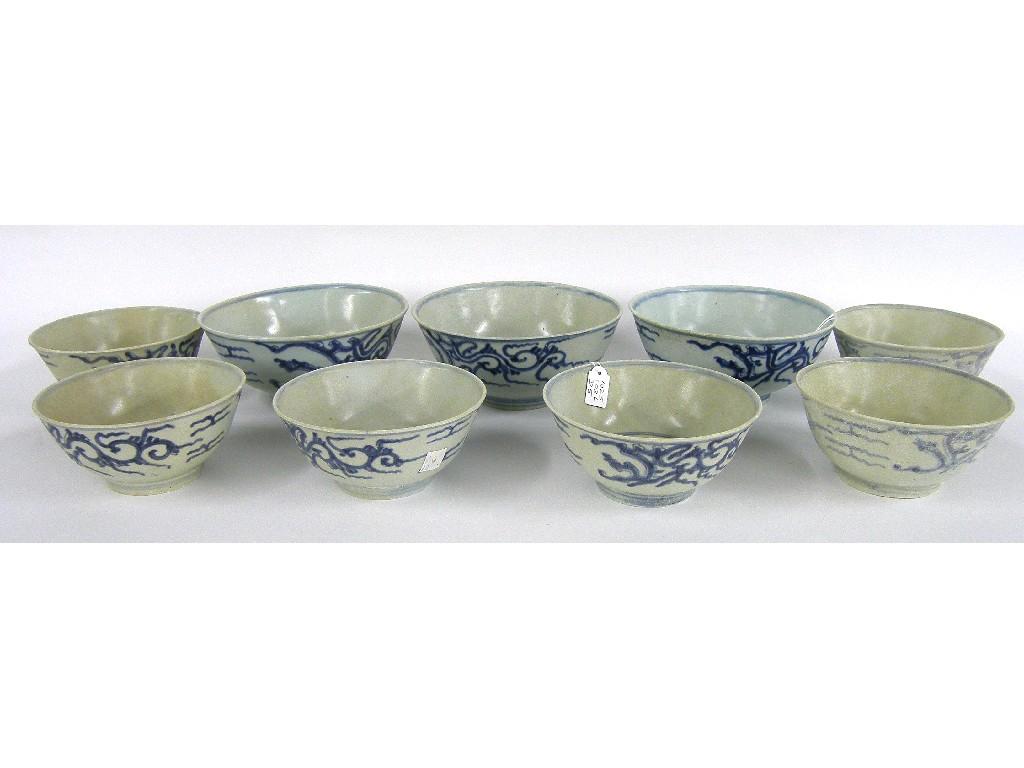 Appraisal: Nine assorted Diana Cargo blue and white dragon bowls circa