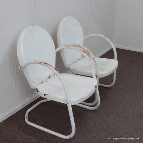 Appraisal: Vintage White Painted Metal Patio Chairs From an estate is