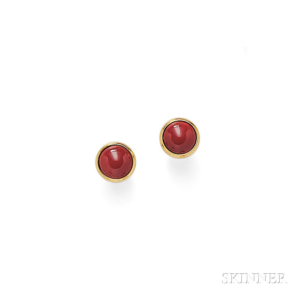 Appraisal: Vermeil Earstuds Hermes each with red cabochon center dia in