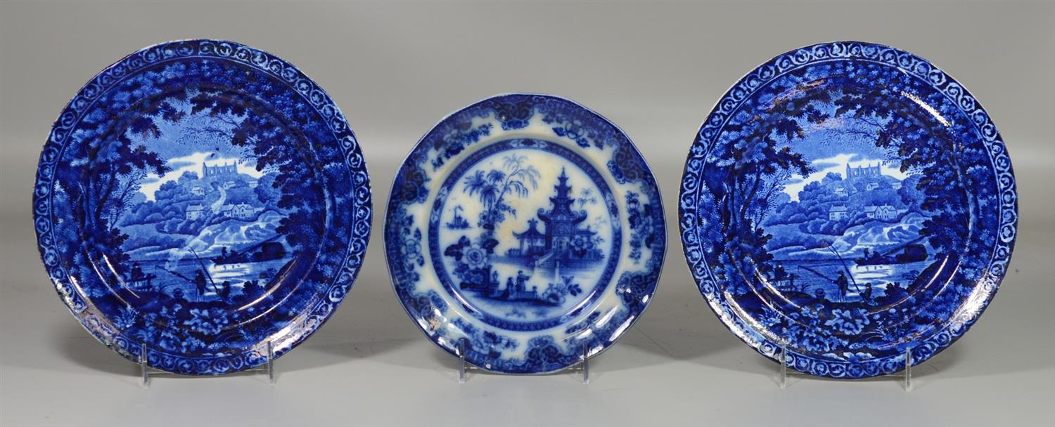 Appraisal: Pair of Staffordshire blue transfer plates depicting fishing scene in