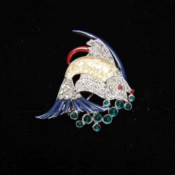 Appraisal: Trifari Alfred Philippe Pearl Belly Enamel Pave Bubble Fish Clip