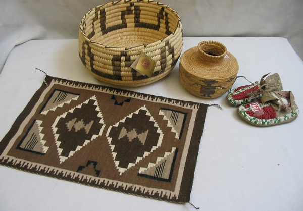 Appraisal: A GROUP OF FOUR NATIVE AMERICAN ARTICLES Papago coiled basket