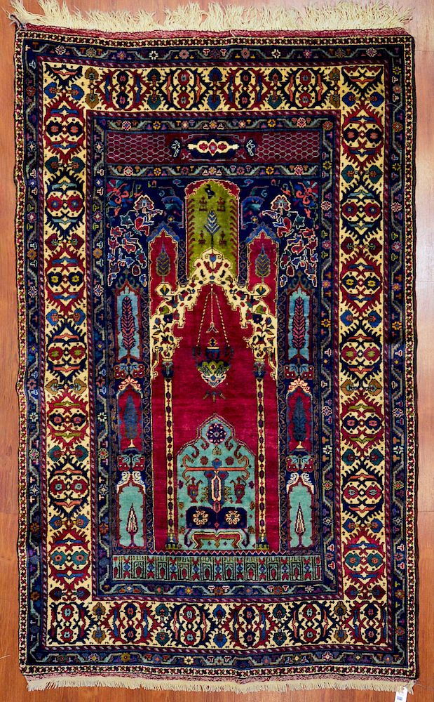 Appraisal: Turkish Taspinar Prayer Rug x hand knotted wool foundation Condition