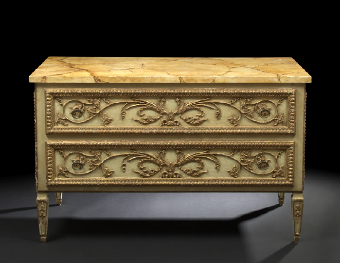 Appraisal: Central Italian Marche Deeply Carved Giltwood and White-Painted Commode second