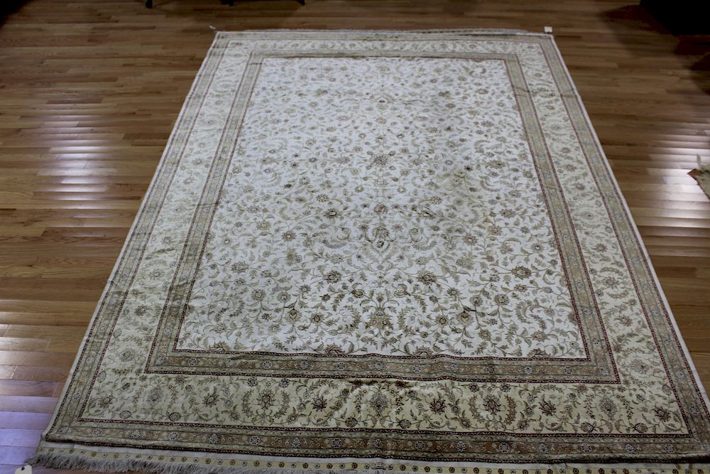 Appraisal: Vintage and Finely Hand Woven Silk Carpet Very fine weave