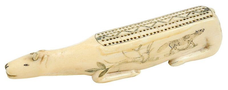 Appraisal: Eskimo Figural Walrus Ivory Cribbage Board probably early to mid