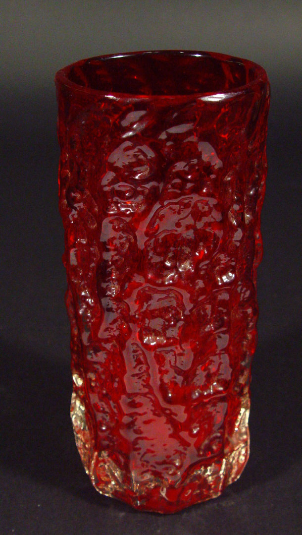 Appraisal: Whitefriars cylindrical ruby bark glass vase cm high