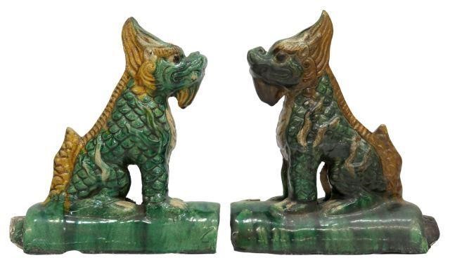 Appraisal: pair Chinese Sancai glazed ceramic figural roof tiles modeled as