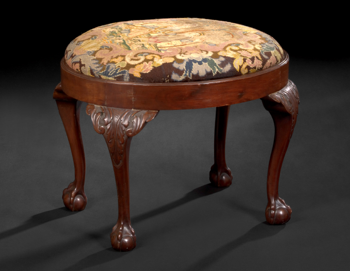 Appraisal: George II-Style Mahogany Stool fourth quarter th century the padded