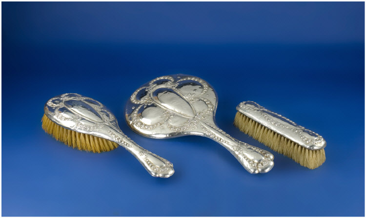 Appraisal: Silver Ornate Dressing Table Set includes a hand mirror hair