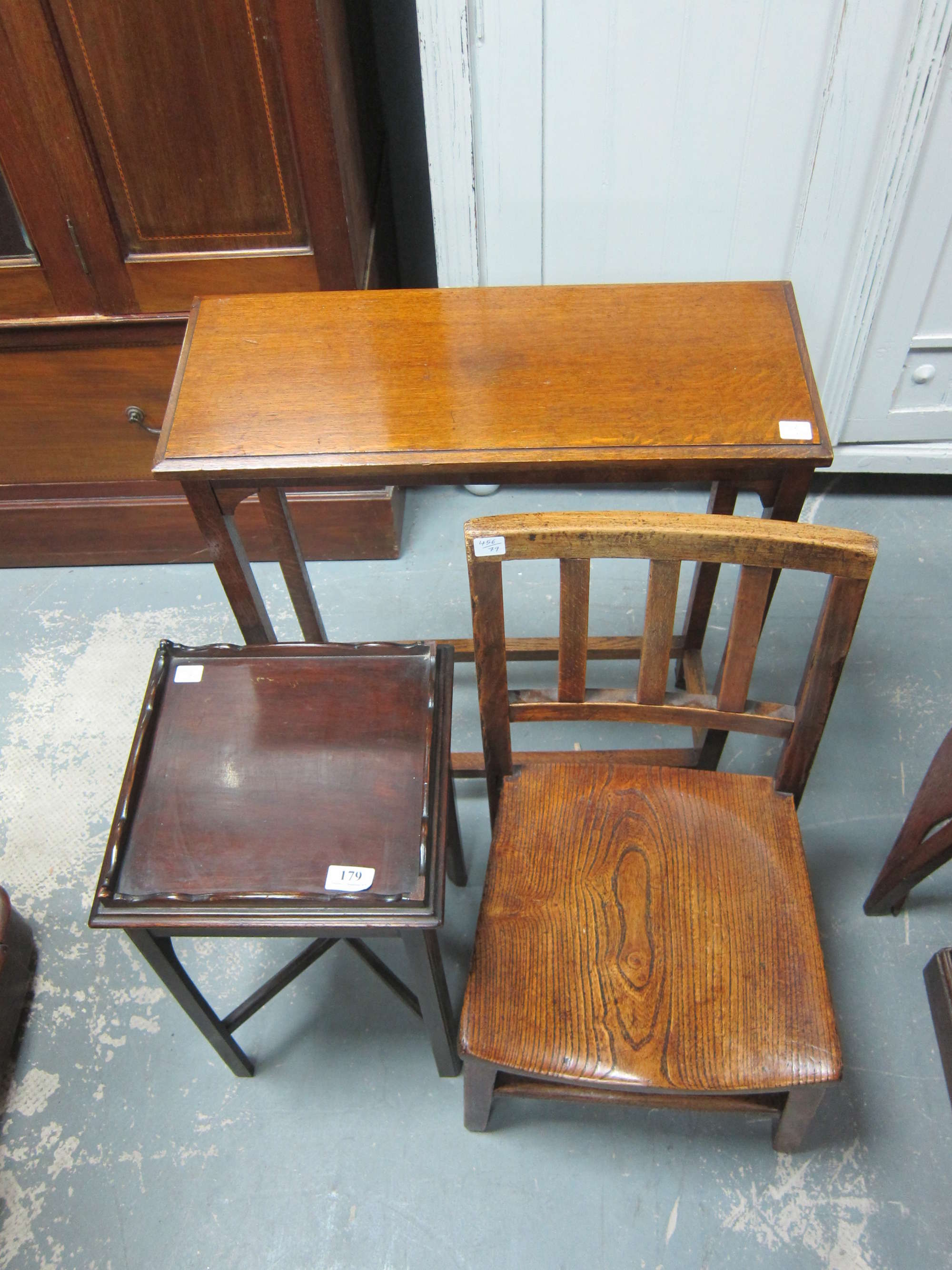 Appraisal: th Century elm childs chair together with small mahogany square