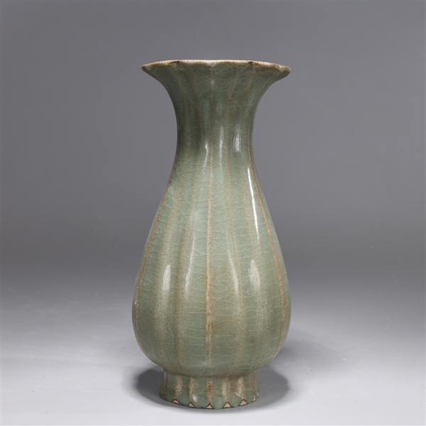 Appraisal: Chinese celadon crackle glazed vase with fluted rim some minor