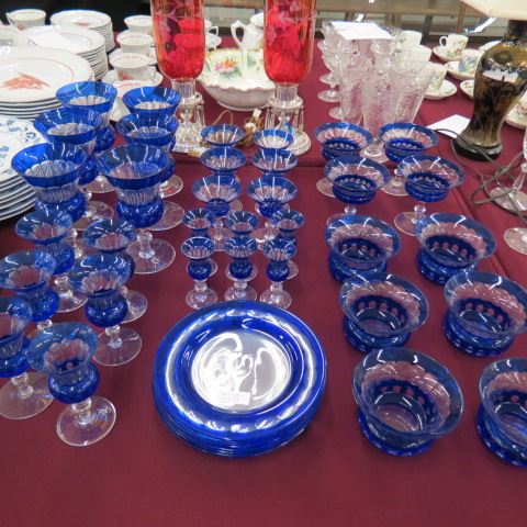 Appraisal: pcs Cobalt Cut-to-Clear Crystal Tableware mostly service for thistle shape