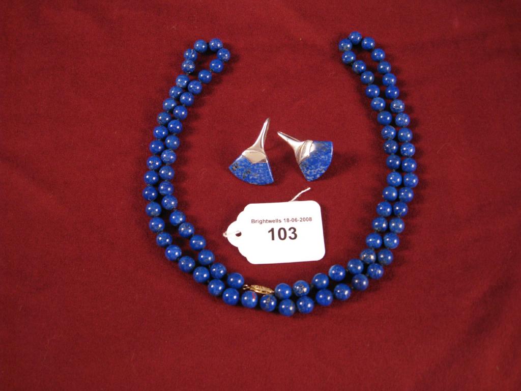 Appraisal: A Lapis Lazuli bead Necklace with clasp stamped K and