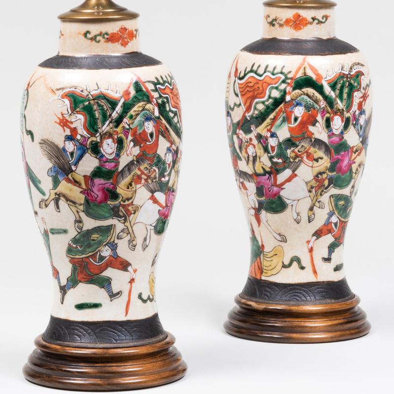 Appraisal: Pair of Chinese Crackle Glazed Porcelain Vases Mounted as Lamps