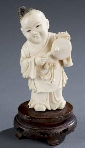 Appraisal: Chinese ivory figure on wood stand A Chinese ivory figure