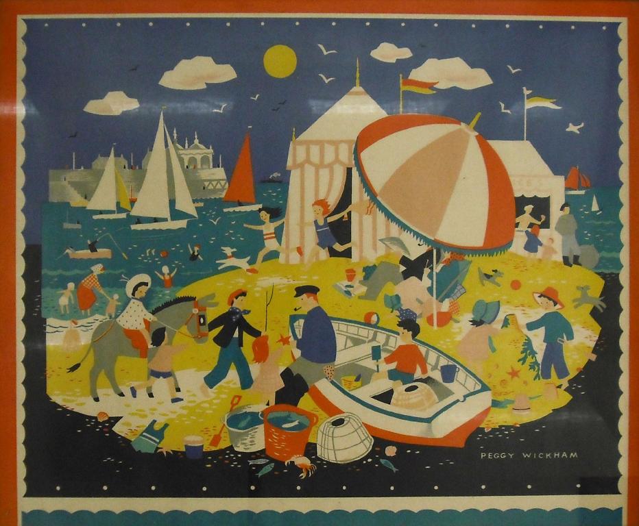 Appraisal: After Peggy Wickham th century British - Beach scene with