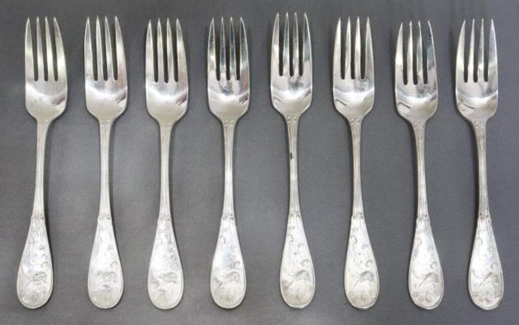 Appraisal: TIFFANY CO AUDUBON STERLING DESSERT FORKS lot of American sterling