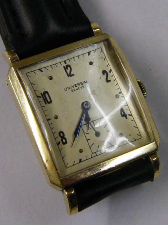 Appraisal: Universal gold filled rectangular gentleman's wristwatch the silvered dial with