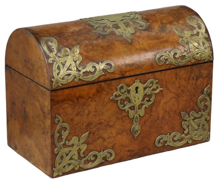 Appraisal: English burled walnut stationary box th c dome-top case with