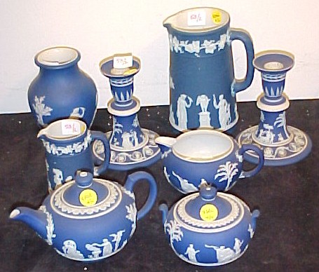 Appraisal: Wedgwood Jaspareware including three piece tea set vase '' h