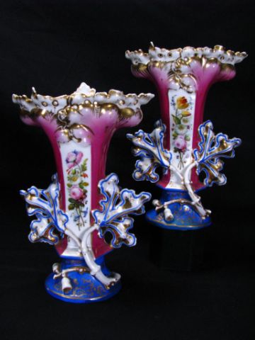 Appraisal: Pair of Old Paris porcelain vases inches high painted floral