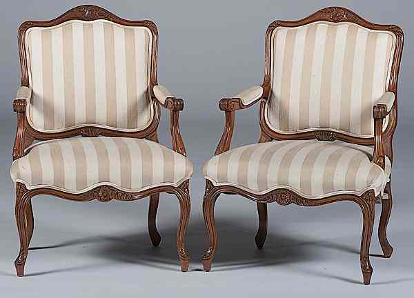 Appraisal: Louis XV-style Armchairs Europe th century A pair of upholstered