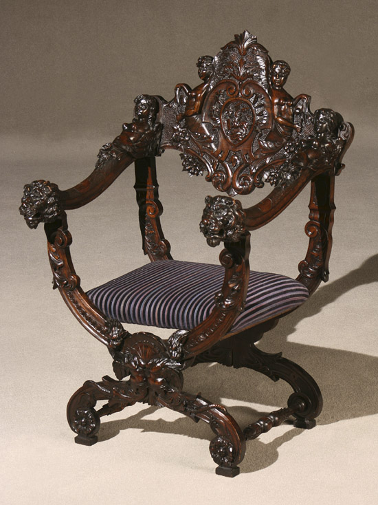 Appraisal: Italian Baroque Style Walnut Curule-Form Armchair Late th-Early th Century